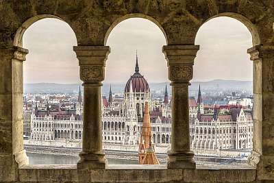 Parlament a Halászbástyáról nézve, Budapest (fotótapéta) - vászonkép, falikép otthonra és irodába