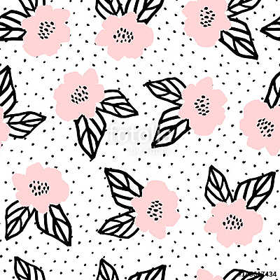 Hand Drawn Flowers Seamless Pattern (vászonkép óra) - vászonkép, falikép otthonra és irodába