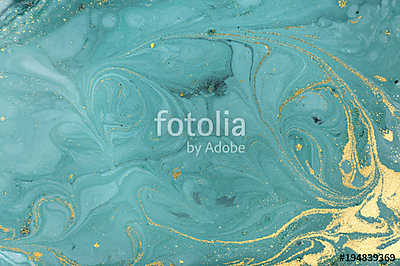 Marble abstract acrylic background. Nature green marbling artwork texture. Golden glitter. (bögre) - vászonkép, falikép otthonra és irodába