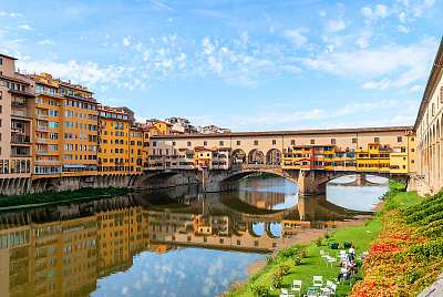 Ponte Vecchio és a zöld terasz, Firenze (poszter) - vászonkép, falikép otthonra és irodába