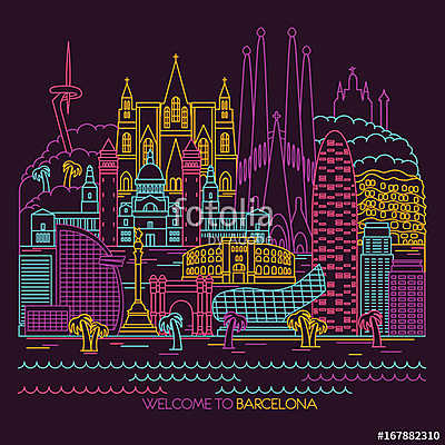 Barcelona skyline detailed silhouette. Vector line illustration (fotótapéta) - vászonkép, falikép otthonra és irodába