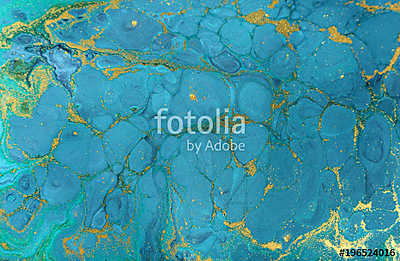 Marble abstract acrylic background. Nature blue marbling artwork texture. Golden glitter. (bögre) - vászonkép, falikép otthonra és irodába