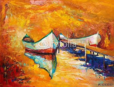 Sárga fények csónakokkal (fotótapéta) - vászonkép, falikép otthonra és irodába