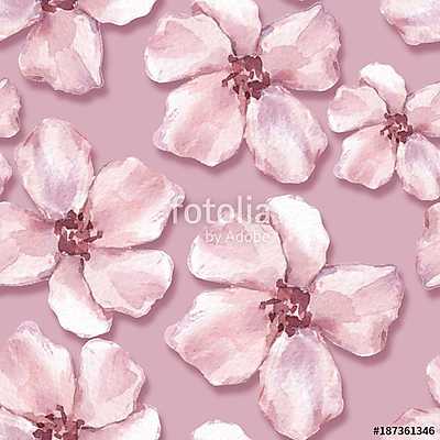 Floral seamless pattern. Watercolor background with pink flowers (fotótapéta) - vászonkép, falikép otthonra és irodába