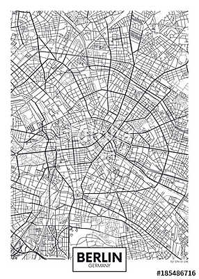 Detailed vector poster city map Berlin (keretezett kép) - vászonkép, falikép otthonra és irodába