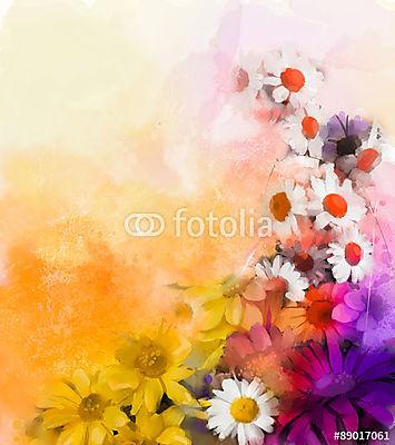 Színes virág kompozíció (olajfestmény reprodukció) (többrészes kép) - vászonkép, falikép otthonra és irodába