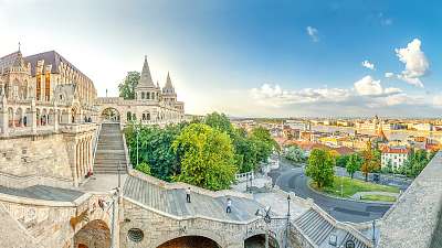 Budapest, Fischerbastei, Panorama über Budapest, (bögre) - vászonkép, falikép otthonra és irodába