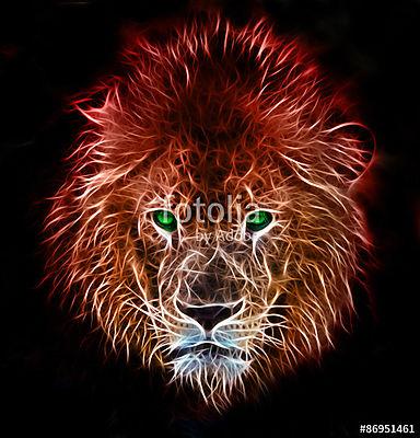 Fraktál digitális fantasy művészet egy oroszlán egy elszigetelt  (keretezett kép) - vászonkép, falikép otthonra és irodába