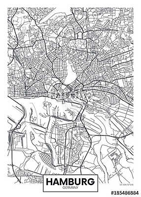 Detailed vector poster city map Hamburg (poszter) - vászonkép, falikép otthonra és irodába