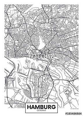 Detailed vector poster city map Hamburg (többrészes kép) - vászonkép, falikép otthonra és irodába