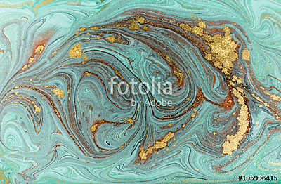 Marble abstract acrylic background. Nature green marbling artwork texture. Golden glitter. (többrészes kép) - vászonkép, falikép otthonra és irodába