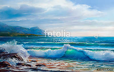 Sunset on the sea, painting by oil on canvas. (fotótapéta) - vászonkép, falikép otthonra és irodába