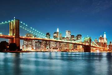 Brooklyn-híd éjjel, NY (többrészes kép) - vászonkép, falikép otthonra és irodába