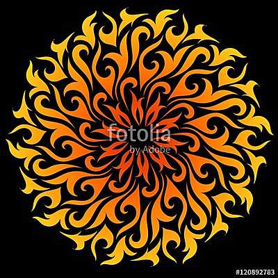 Vector abstract fire mandala. Decorative flame circle (többrészes kép) - vászonkép, falikép otthonra és irodába