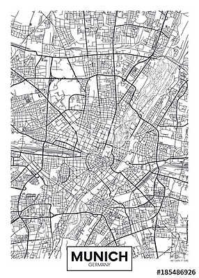 Detailed vector poster city map Munich (poszter) - vászonkép, falikép otthonra és irodába