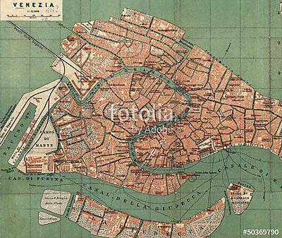 Velencei régi térkép (keretezett kép) - vászonkép, falikép otthonra és irodába
