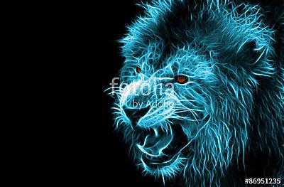 Frakcionált digitális fantasy művészet egy oroszlán egy elsziget (fotótapéta) - vászonkép, falikép otthonra és irodába