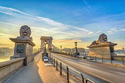 Budapest napfelkeltő városkép a lánchídnál, Budapest, Magyarorsz (fotótapéta) - vászonkép, falikép otthonra és irodába