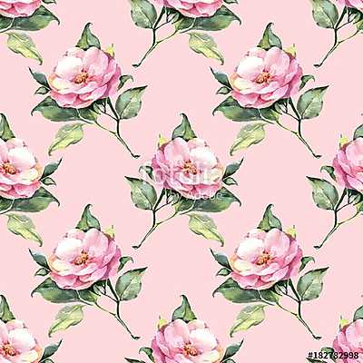 Watercolor floral seamless pattern 21. Pink flowers  (keretezett kép) - vászonkép, falikép otthonra és irodába