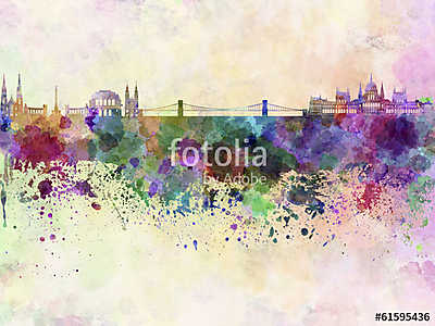 Budapest skyline in watercolor background (keretezett kép) - vászonkép, falikép otthonra és irodába