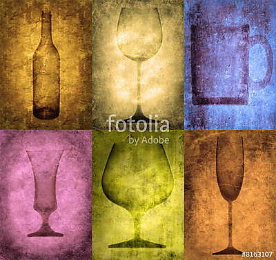 Poharak,üvegek stilizált stílusban (bögre) - vászonkép, falikép otthonra és irodába