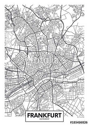 Detailed vector poster city map Frankfurt (poszter) - vászonkép, falikép otthonra és irodába