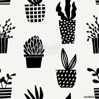 Succulent Plant Pots Seamless Pattern (bögre) - vászonkép, falikép otthonra és irodába