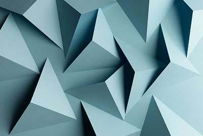 Composition abstract with geometric blue shapes of paper (keretezett kép) - vászonkép, falikép otthonra és irodába
