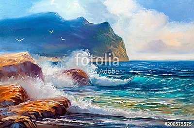 Seascape  painting .Sea wave. (fotótapéta) - vászonkép, falikép otthonra és irodába