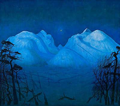 Téli este a hegyekben (többrészes kép) - vászonkép, falikép otthonra és irodába