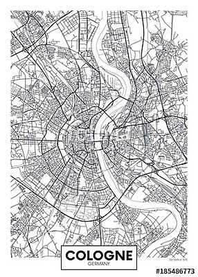 Detailed vector poster city map Cologne (keretezett kép) - vászonkép, falikép otthonra és irodába