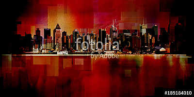 Manhattan. Modern art. New York cityscape (keretezett kép) - vászonkép, falikép otthonra és irodába