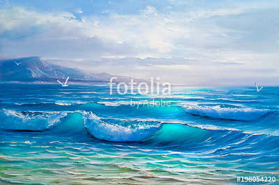 Oil  painting of the sea on canvas. (többrészes kép) - vászonkép, falikép otthonra és irodába