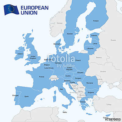 Európa - Az Európai Unió térképe (keretezett kép) - vászonkép, falikép otthonra és irodába