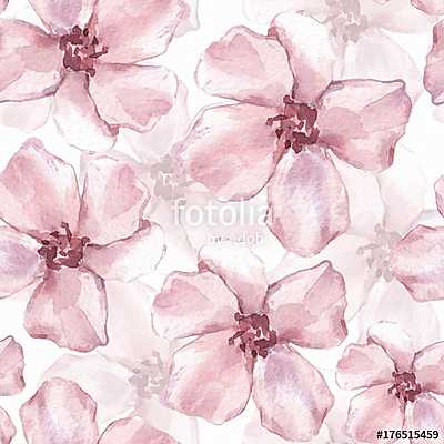 Floral seamless pattern 2. Watercolor background with pink flowe (keretezett kép) - vászonkép, falikép otthonra és irodába