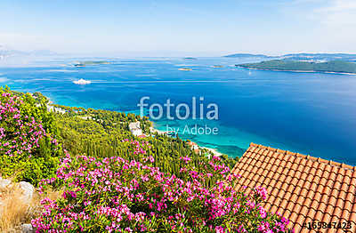 view on azure adriatic sea from peljesac peninsula in Dalmatia, Croatia (bögre) - vászonkép, falikép otthonra és irodába
