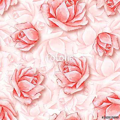 Floral seamless pattern. Watercolor background with beautiful ro (bögre) - vászonkép, falikép otthonra és irodába
