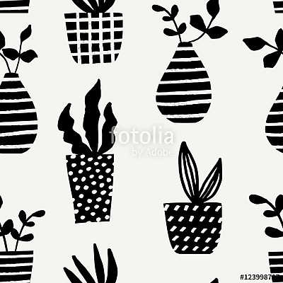 Vases and Pots Seamless Pattern (bögre) - vászonkép, falikép otthonra és irodába