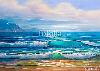 Oil  painting of the sea on canvas. (bögre) - vászonkép, falikép otthonra és irodába