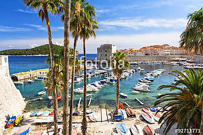 View on adriatic sea and Dubrovnik in Dalmatia, Croatia (keretezett kép) - vászonkép, falikép otthonra és irodába