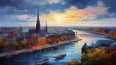 Hamburg naplementében (vízfestéék effekt) (bögre) - vászonkép, falikép otthonra és irodába