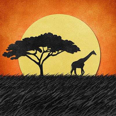 Szavannai naplemente zsiráffal (fotótapéta) - vászonkép, falikép otthonra és irodába