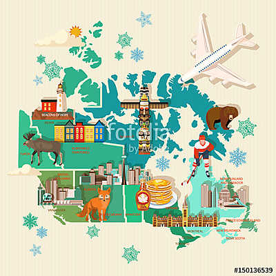 Kanadában. Kanadai vektoros illusztráció. Utazás képeslap. (fotótapéta) - vászonkép, falikép otthonra és irodába