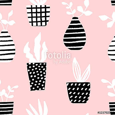 Vases and Pots Seamless Pattern (többrészes kép) - vászonkép, falikép otthonra és irodába