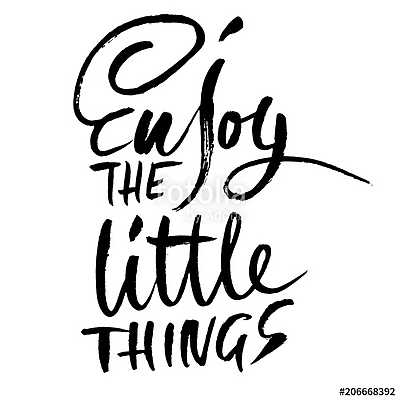 Enjoy the little things. Hand drawn dry brush lettering. Ink illustration. Modern calligraphy phrase. Vector illustration. (keretezett kép) - vászonkép, falikép otthonra és irodába