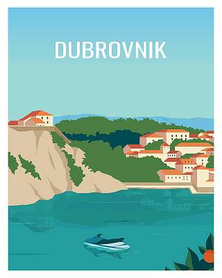 Dubrovnik, horvát partszakasz poszter (keretezett kép) - vászonkép, falikép otthonra és irodába