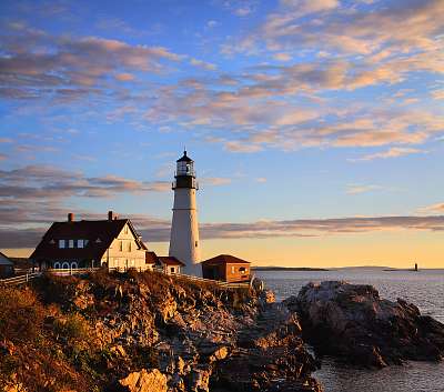 Reggel a portlandi fényszórón, Portland Maine (többrészes kép) - vászonkép, falikép otthonra és irodába