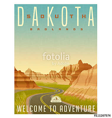 Retro style travel poster or sticker. United States, South Dakot (keretezett kép) - vászonkép, falikép otthonra és irodába