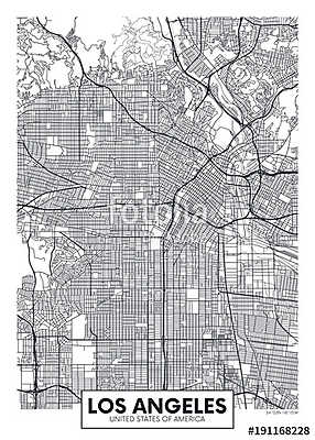 Vector poster map city Los Angeles (többrészes kép) - vászonkép, falikép otthonra és irodába