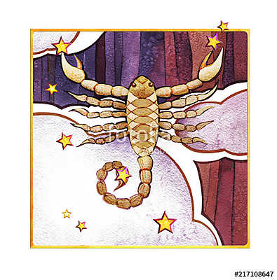 Astrological sign of the zodiac Scorpion, watercolor in retro st (bögre) - vászonkép, falikép otthonra és irodába